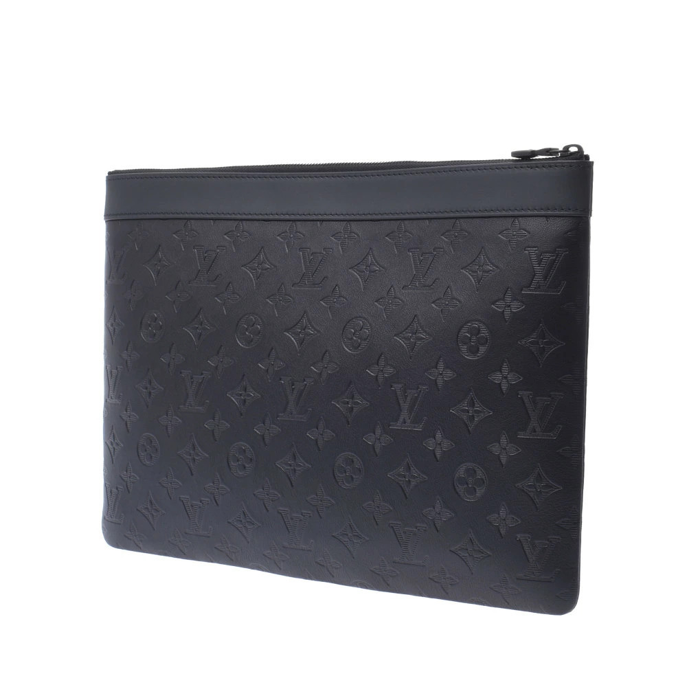Louis Vuitton Monogram Shadow Pochette Discovery Bag Clutch Leather Black